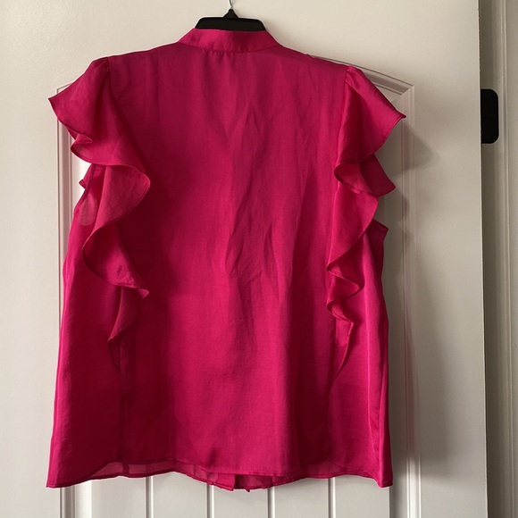 NWT Ann Taylor pink ruffle tie neck blouse size large - Picture 7 of 7